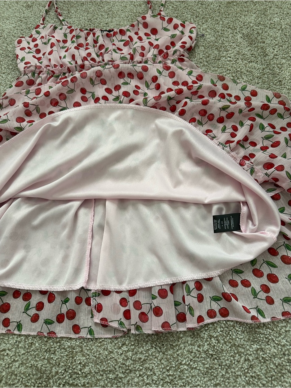 Trixxi Pink Cherry Print Tiered Babydoll Dress – Size M - Picture 9 of 10
